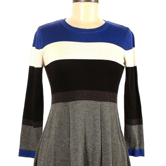 ELIZA J Womens Dress Small Striped Sweater  Fit Flare Color Block Long Sleeves - Picture 8 of 9